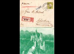 Bayern 1905, 30 Pf. auf Einschreiben Briefteil v. TEISENDORF. Reko-Zettel!