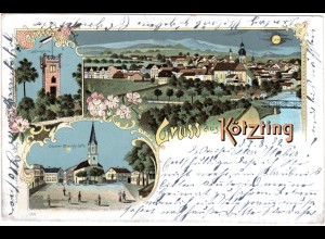 Gruß aus KÖTZTING, 1902 gebr. Litho-AK 