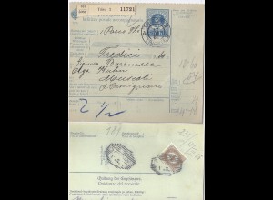 Österreich 1908, K2 Triest 3, Paketkarte n. Cervignano m. 4 H. Porto. #1274