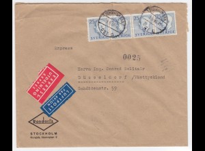 Schweden BRD 1956, MeF 4x25öre auf Bedarfs Luftpost Eilboten Express Brief. #299