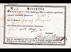 Österreich 1835, Postschein Recepisse f. einen Reko Brief v. Güns