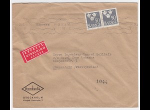 Schweden BRD 1954, MeF 2x 50 öre auf Bedarfs Eilboten Express Brief. #2044