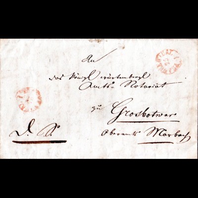 Bayern 1843, Fingerhut Stpl. Frankenthal in rot, 2x auf Brief m. rs. Amtssiegel