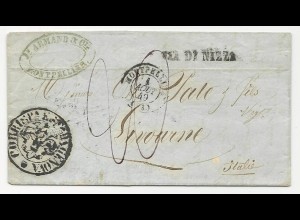 Frankreich 1849, Porto Brief v. Montpellier via Genova n. Livorno, Italien #2343