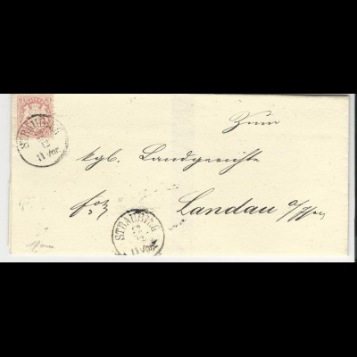 Bayern, K1 Straubing auf schönem Brief m. 3 Kr. n. Landau. #968
