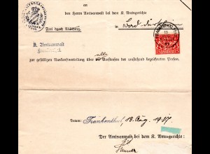 Bayern 1917, 15 Pf. Dienst auf 2mal verwendetem Gerichts Brief v. Frankenthal
