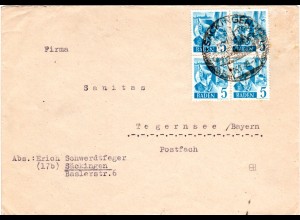 Baden 1949, 4er-Block 5 Pf. auf Brief v. Säckingen