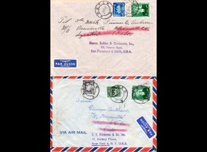 Norwegen 1951/53, 2 Seemanns Nachsende Luftpost Briefe v. Horten n. USA 