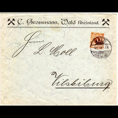 DR 1899, 3 Pf. auf Stahl Firmen Brief C. Grossmann von Wald, Rheinland