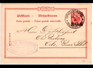 Dt. Post Türkei 1894, 20 P./10 Pf. Ganzsache v. CONSTANTINOPEL m. Firmenstempel