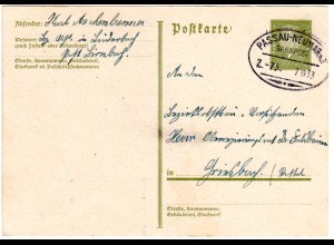 DR 1933, Bahnpost Stpl. PASSAU -NEUMARKT Z.75 klar auf Ganzsache v. Luderbach