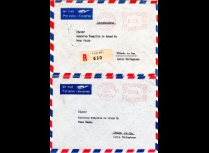 Schweiz 1956/57, 2 Luftpost Briefe v. Lugano n. Portugiesisch Indien, 1mal Reko