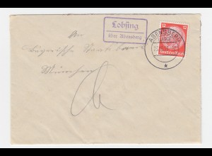 DR 1933, Lobsing über Abensberg, Brief m. Landpost St.II Stpl. #2768