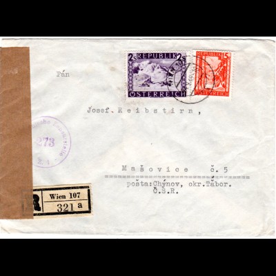 Österreich 1948, 2,15 S. Sonderporto f. Reko Brief v. Wien i.d. Tschechoslowakei