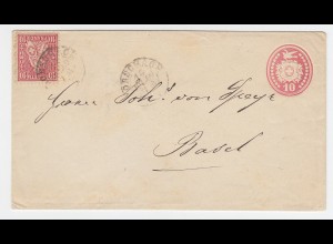 Schweiz 1869, 10 C. Ganzsache Brief m. 10 C. Zusatzfrank. v. Rorschach. #2746