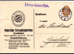 DR 1932, 3 Pf. Dienst auf Karte d. Tierzuchtinspektion Landshut
