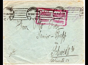 DR 1923, gr. roter R2 Gebühr bezahlt auf Brief v. Hamburg