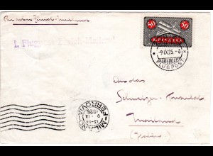 Schweiz 1925, 1. Flugpost Zürich-Mailand, Brief m. 50 C. 