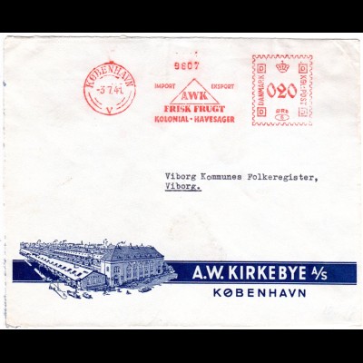 Dänemark 1941, AWK Firmen Freistempel v. Kopenhagen auf illustriertem Umschlag