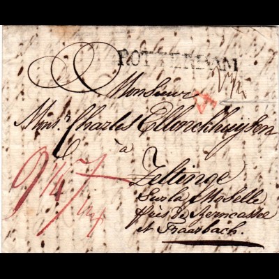 NL 18225, L1 Rotterdam u. rot "4" auf Porto Brief n. Zeltingen, Preussen