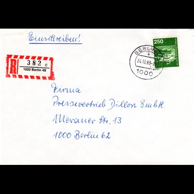 Berlin, EF 2,50 DM auf Orts-Einschreiben Brief
