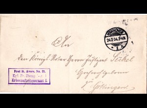 DR 1904, Frei lt. Avers No. 21 Erbschaftssteueramt auf Brief v. Hannover