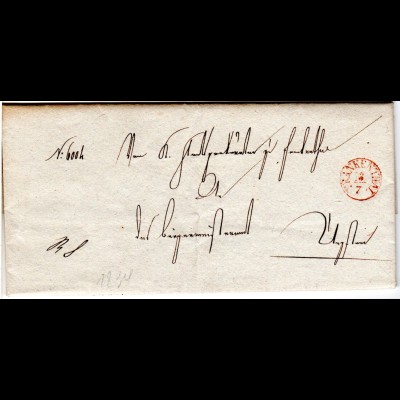 Bayern 1834, roter Fingerhut Stpl. FRANKENTHAL auf Brief n. Ungstein
