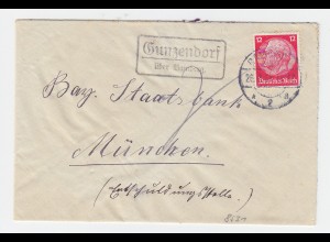 DR 1934, Gunzendorf über Bamberg, Landpost St.II Stpl. auf Brief m. 12 Pf. #2754