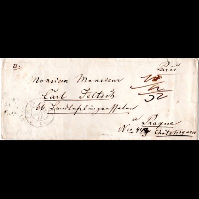 Frankreich 1848, Porto Brief v. Paris n. Prag, Österreich. Gesamt "32" Kreuzer