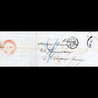 Frankreich 1860, Brief v. Paris n. Preussen m. Porto Stpl. 4Sgr