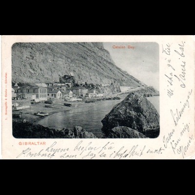 Gibraltar 1901, 1d auf sw-AK Catalan Bay n. Schweden