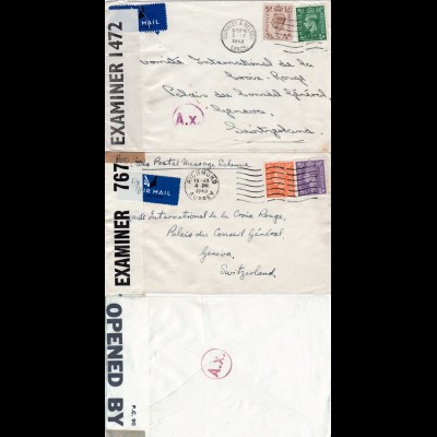 DR Zensur WK II, 2 GB Briefe i.d. Schweiz m. versch. Paris A.x. Durchlaufzensur