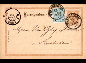 Österreich 1897, 3 Kr. m. perfin auf 2 Kr. Ganzsache v. Freiwaldau n. NL