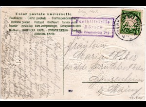 Bayern 1910, Posthilftelle MÖRSCH Taxe Frankenthal auf AK m. 5 Pf.