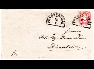 Bayern, 3 Kr. auf Brief m. klarem HKS FRANKENTHAL n. Dürckheim