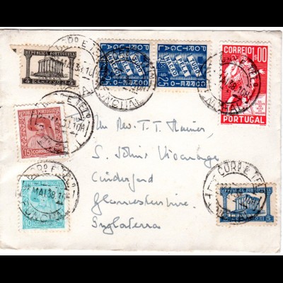 Portugal 1938, 8 Marken auf Brief v. Funchal n. GB