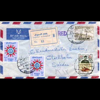 Irak 1960, 4 Marken auf Luftpost Einschreiben Brief v. Baghdad As-Samawal