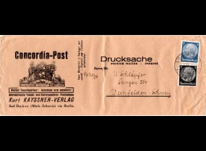 DR 1936, 1+4 Pf. auf illustriertem Drucksache Brief v. BUCKOW i.d. Schweiz