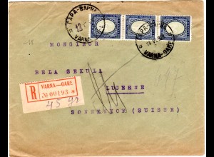 Bulgarien 1928, MeF 3x6 L. auf Einschreiben Brief v. Varna i.d. Schweiz