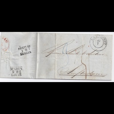 Preussen NL 1853, K2 Landeshut auf Porto Brief m. Bahnpost Breslau Berlin. #1608