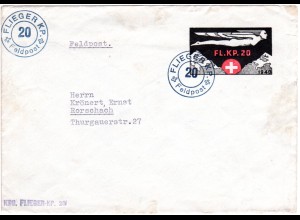 Schweiz 1940, gebr. Flieger Kp. 20 Feldpost Ganzsache Umschlag n. Rorschach