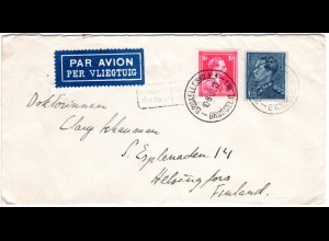 Belgien 1937, 1+1,75 F. auf Luftpost Brief v. Brüssel n. Finnland.