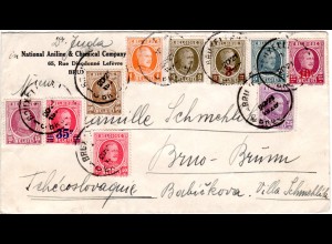 Belgien 1928, Massenfrankatur v. 10 Marken auf Brief i.d. Tschechoslowakei