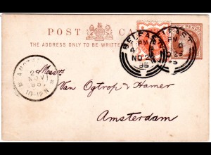 GB 1895, 1/2d Zusatz auf 1/2d Ganzsache m. Irland Stempel Belfast i.d. NL