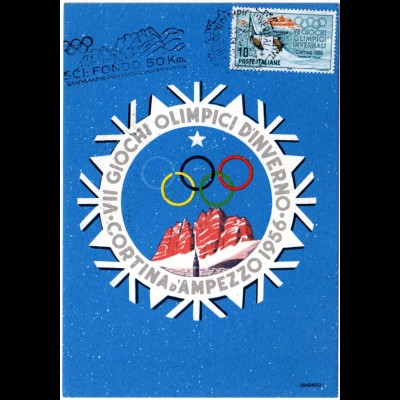 Italien 1956, 10 C. Olympiade auf attraktiver Maximumkarte