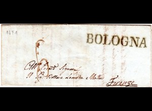 Italien Kirchenstaat 1841, L1 BOLOGNA klar auf Porto Brief i.d. Toscana