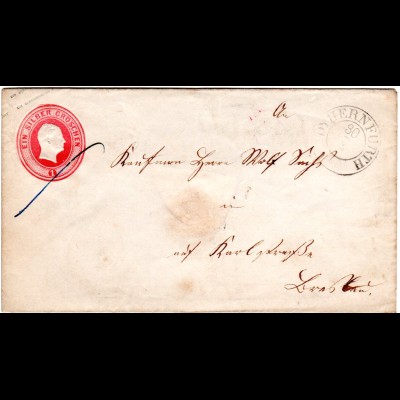 Preussen 1858, Schlesien-K2 DYHERNFURTH auf 1 SGr. Ganzsache Brief n. Breslau