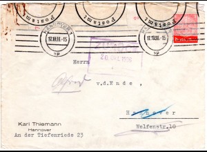 DR 1936, 8 Pf. auf amtl. verschlossenem Orts Retour Brief v. Hannover