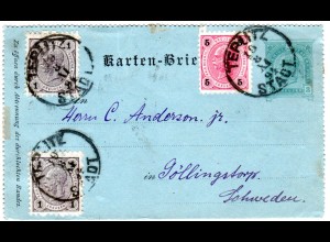 Österreich 1894, 5+2x1 Kr. Zusatzfr. auf 3 Kr. Kartenbrief Ganzsache v.Teplitz