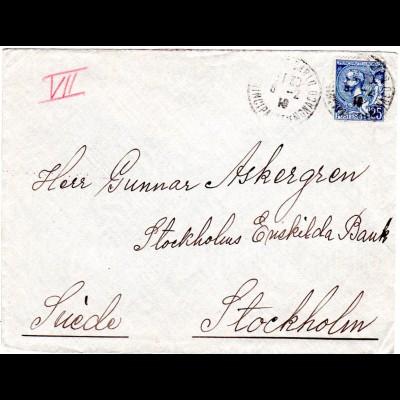 Monaco 1919, 25 C. auf Brief v. Monte Carlo n. Schweden.